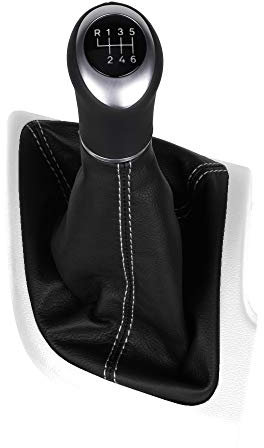 ICT Schaltknauf Schaltmanschette Schaltsack Komplettset Leder schwarz Naht silber kompatibel mit: Fiat Ducato, Citroen Jumper, Peugeot Boxer ab 06/2006 Schaltgetriebe (ohne LED)