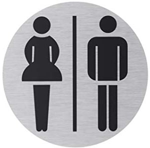 Metafranc Klebeschild Symbol: Damentoilette & Herrentoilette | Aus Aluminium – In moderner Edelstahl-Optik – Selbstklebende Rückseite/ Beschilderung – Infoschild – Toiletten-Hinweis