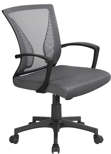 Yaheetech Dark Grey Office Executive Computer Chair Ergonomic Swivel Chair with Comfy Lumbar Back Support and Wheels for Home Students Study