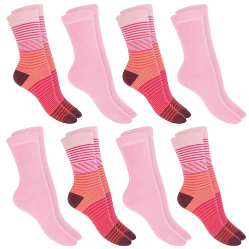 Celodoro 8 Paar bunte Damen Ringelsocken – Ringel Socken aus Baumwolle - Pink 35-38