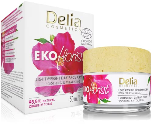Delia Cosmetics - EKOflorist - Beruhigende vitalisierende Tagescreme - Leichte Formel - Vegane Naturkosmetik mit Sheabutter, Arganöl und Hibiskus Extrakt - Hydratisierte, genährte Haut - 50ml