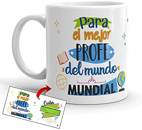 Kembilove Taza regalo Profesora personalizada – Tazas Desayuno para Fin de Curso con Mensaje Para el mejor profe del mundo – Regalos originales para Profesores y Maestros