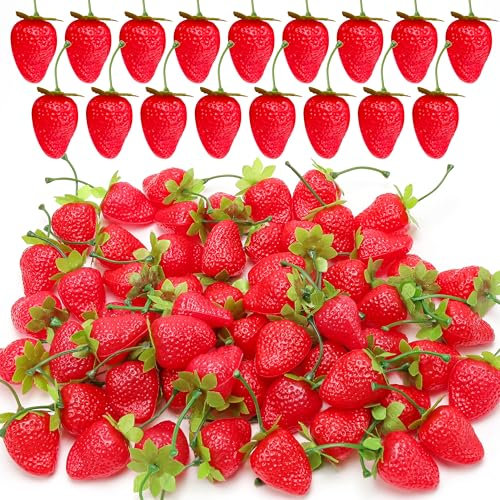 Meiwlong 30 PCS Künstliche Erdbeere Rot Realistisch Erdbeeren Gefälscht Simulation Kunststoff Früchte Erdbeere Lebensecht Ornament Faux Erdbeere Klein Requisiten Haushalt Küche Party Hochzeit