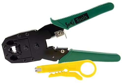 SeKi 17425 - Pinza crimpatrice per spina modulare, spina western RJ11, RJ12, RJ45, 8P8C, 6P6C, 4P4C telefono e cavo di rete