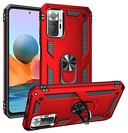 Coque pour Xiaomi Redmi Note 10 Pro Housse Antichoc avec Anneau Rotatif Aimant 360 Degrés Etui Magnétique Rigide Dure Armure Bague Support Renforcée (Xiaomi Redmi Note 10 Pro, Rouge)