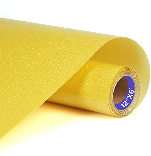 SHOMKIEE Glitter Yellow HTV Heat Transfer Vinyl Orange Rolls12inch by 6feet PU Stretch Iron on for T-Shirt for Silhouette and Cameo (6ft, Glitter Yellow)
