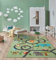 the carpet Happy Life Kinderzimmer, Kinderteppich, Spielteppich, Straßenteppich, Straße, Dschungel, Tiere, Auto, Grün, 240 x 340 cm
