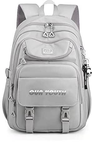 FANDARE Schulrucksack Schulrucksack Jugendliche Schultasche Jungen Mädchen Rucksack Schulranzen für Schüler Outdoor Reise Daypacks Freizeitrucksack Rucksack Wasserdicht Polyester Dunkelgrau