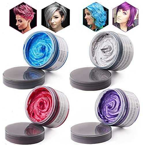 Haarfarbe Wachs, Temporäre Haarfarbe Haarfarbe 4,23 Unzen, Temporäre Haarfärbemittel Wachs für Party, Cosplay & Halloween (4 COLOR)