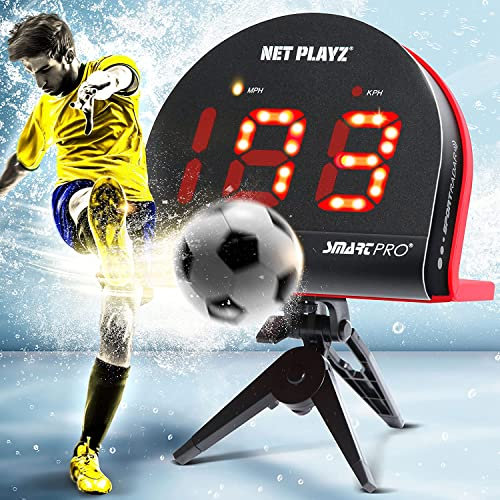 NetPlayz Radar di calcio, Attrezzature per l'allenamento dei sensori di velocità (pistole radar a mani libere, pistole di velocità di tiro | Regali di calcio, gadget e attrezzatura high-tech per