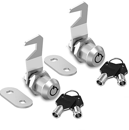 Hecfu Lot de 2 verrous de boîte à outils avec clés, serrure à came tubulaire de 1,5 cm à clé identique, verrous de boîte à outils à crochet pour boîte aux lettres, armoire, tiroir, camping-car, porte