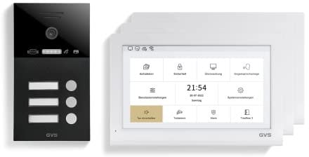 GVS - IP Video Türsprechanlage 3 Familienhaus mit Türöffner (RFID), HD Kamera, 3X 10 Zoll Monitor & App - Smarte Video Türklingel mit Kamera & Gegensprechanlage (AVS5443A)