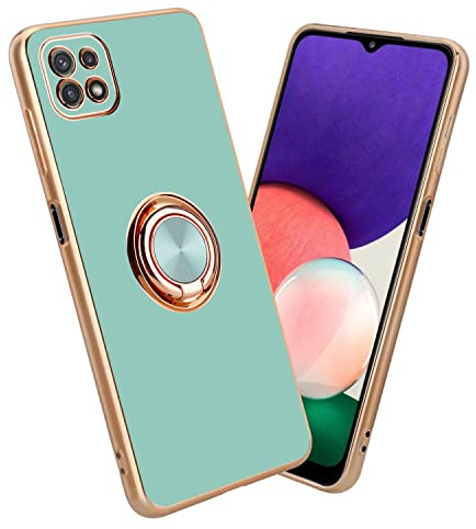Cadorabo Hülle kompatibel mit Samsung Galaxy A22 5G Schutzhülle TPU Silikon Case mit Ring Design mit Kameraschutz Slim Kratzfest Weiche Gummi mit Rundumschutz Case Hülle für Galaxy A22 5G in Türkis
