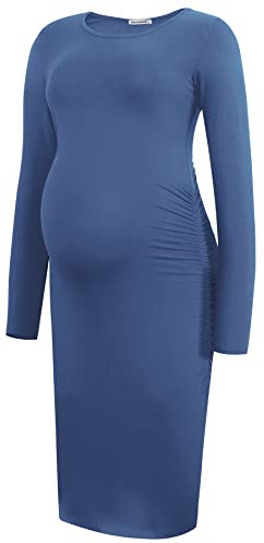 Smallshow Robe Grossesse Manches Longues Femmes Robes Maternité,Grey Blue,S