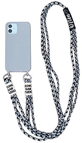 Emlivi Mobile Phone Lanyard Case for iPhone 12 mini, Necklace Case with Nylon Shoulder Strap, Liquid Silicone TPU Phone Case with Lanyard, Stylish Crossbody Protective Case for iPhone 12 Mini, A-Grey