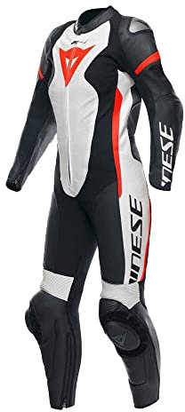 Dainese Grobnik Lady 1PC perforiert Damen Einteiler Lederkombi Racing Suit, BLACK/WHITE/FLUO-RED, 46