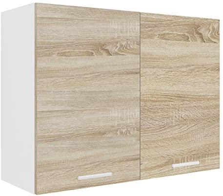 VCM Armoire de Cuisine Suspendue - Dimensions : Environ 60 x 80 x 31 cm (H x l x P) - Armoire Suspendue avec Deux Compartiments - Meuble de Cuisine - Esilo Blanc/chêne Sonoma