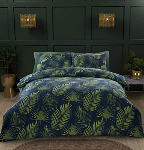 Rapport Home Bedding Duvet Cover Single - So Soft Microfibre Polyester Cloth - 180 Thread Count Palma Tropical Leaves Floral Reversible Quilt Cover Set with Pillow case Green (2 Piece)
