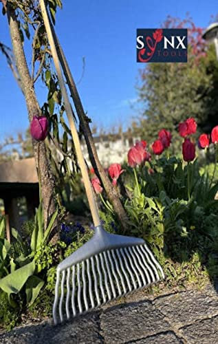 Synx Tools Rasenrechen Laubrechen 21 Zähne Rechen - Kunststoff Grau - Rasen - Gartenrechen mit Stiel 120cm