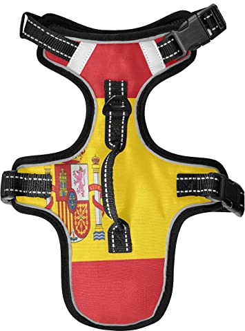 Arnés ajustable para perros pequeños, arnés con correa reflectante con clip frontal con asa, fácil control para perros pequeños, medianos y grandes, gatos y caminar al aire libre, bandera de España