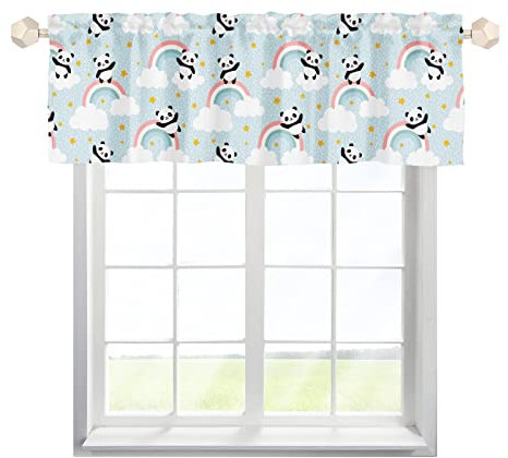 One Lover Panda Regenbogen Scheibengardinen Bistrogardine mit Stangendurchzug Kurzstore Gardine Landhaus Fensterschal für Küche Wohnzimmer Multicolor 137x45cm,2 Stück