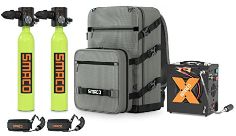 SMACO Mini Botella de Buceo 0,5 litros Portatil Bombona de Buceo (2 Piezas) Pequeñas Botella Submarinismo de 5-10 Minutos Tanque de Buceo Recargable for Viajes Nadar Rescate S300 Plus