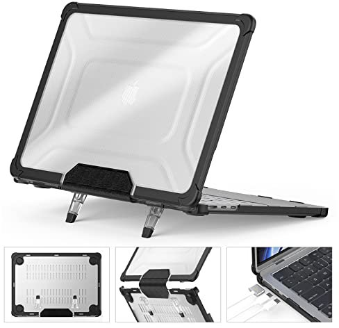 SEYMCY Case Compatible with MacBook Air 13.6 inch Case 2025 2024 2022 / M4 M3 M2, Anti-Scratching Protective Hard Shell Cover with Foldable Stand (A3240 A3113 A2681), Black