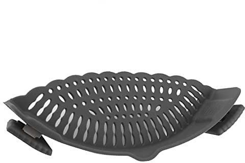 Silicone Snap N Strain Pot Strainer and Pasta Strainer, Clip On Strainer for Pot, Silicone Hands Free Pan Strainer, Kitchen Food Strainer for Spaghetti Pasta Meat Vegetables (Black)