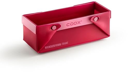 coox WUNDERFORM Frame S in Rot, die erste faltbare Silikon Kastenform für grenzenlose Backkreationen - perfekt für Kuchen, Brot und Aufläufe