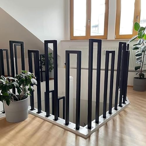 T-ZBDZ Garde Corps Escalier Noir, Rampe Escalier Intérieur, Main Courante pour Escalier en Métal, Garde Corps en Forme de U,Rampe d'escalier pour Extérieur,Villas,Balcon(Installation Verticale/95cm)