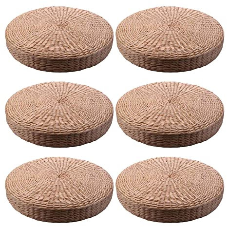 Bsowte 6 Pcs 40cm Cushion Round Straw Weave Handmade Pillow Floor Yoga Chair Seat Mat