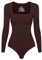 CLDFHX Langarm Bodysuit für Damen Gerippt Skims bodysuit Shapewear Bauchweg Tanga Body Sculpting Top mit Square Neck, Braun, L