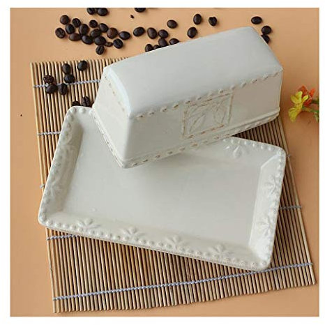 DACUDA Piatto per Burro Piatto per Burro Rettangolare in Ceramica, Piatto per Burro ricoperto in Stile Europeo Piatto per Pasticceria Piatto per Snack, Piatti per Burro in 3 col
