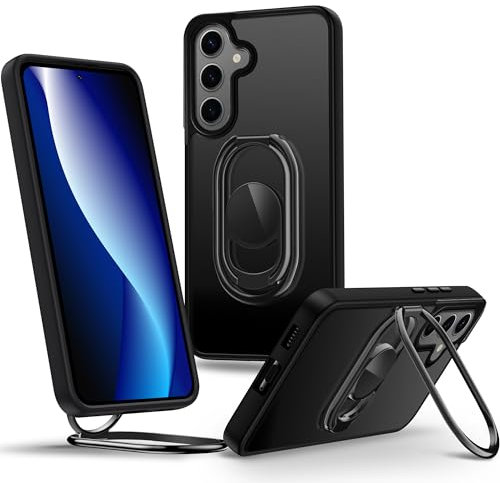 SHIELDS UP für Samsung Galaxy S24 Hülle, Handyhülle mit Doppeltem Ring Halter Ständer 360°【Verstellbar und Faltbar】 Stoßfeste Schutzhülle für Samsung Galaxy S24 Case – Matt Schwarz