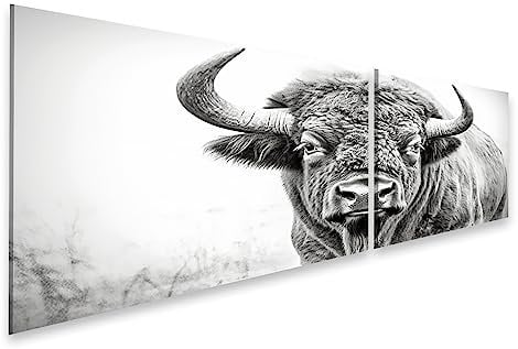 islandburner Prime Bild auf Leinwand Porträt Großes Europäisches Bison Schwarz Weiß Bilder Wandbilder Poster