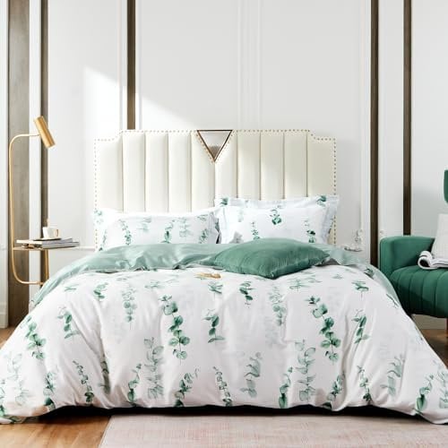 MILDLY Bettwäsche 220x240 Baumwolle Satin, 100% Langstapelige Baumwolle Pflanzenmuster Kühlende Bettwäsche-Sets, ÖkoTex Zertifiziert & für Allergiker Geeignet, Simon