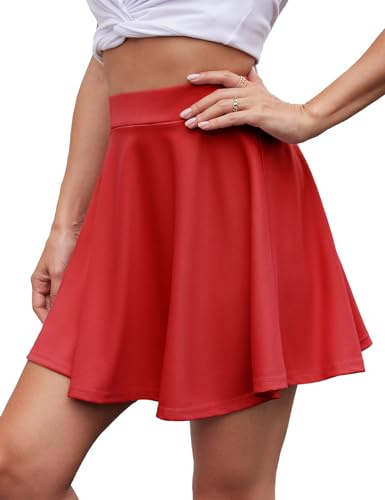 HomRain Skater Skirts for Women UK A-Line Stretchy Flared Skater Skirt Women's Skirts Red Mini Skirt Pleated Tennis School Red XL