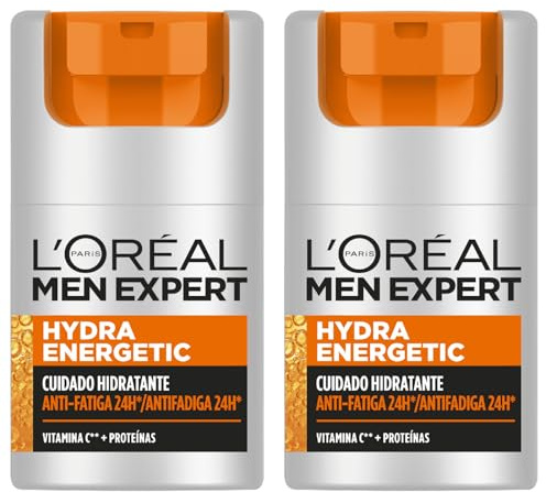 L'Oréal Men Expert Crema hidratante antifatiga para hombre, Crema Hydra Energetic para hombre con Vitamina C*, Combate la apariencia de ojeras e hidrata la piel - 50 ml (Paquete de 2)