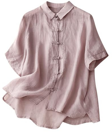 Camicetta da Donna Elegante Estiva Cotone e Lino Elegante Blusa Bianca Estiva Maglietta Corta Tinta Unita Scollo a V T-Shirt Taglie Forti Moda Camicetta Maglietta Estate Ampia Versatile per L'Estate