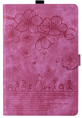 Unichthy Flip Case for iPad Air 13 inch (M3 2025 /M2 2024) Shockproof Cute Cat 3D Floral Magnetic Closure Stand Cover for 2024/2025 13-inch iPad Air, Auto Wake/Sleep - Deep Pink