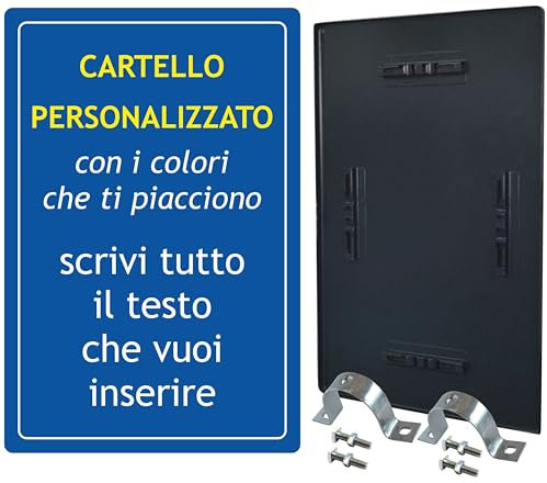 Pubblimania Cartello Personalizzato con le tue scritte Cm 40x60 In metallo con kit di staffe e bulloni per installazione a Paletto (Cartello Personalizzato per Paletto)