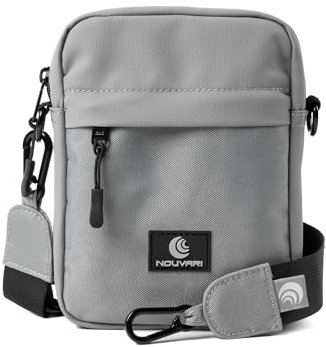 Nouvari Umhängetasche Herren Damen Grau Kleine Schultertasche Herrentasche Zum Umhängen Wasserabweisende Crossbody Bag mit Handyfach Messenger Bag für Alltag Reisen Freizeit Büro