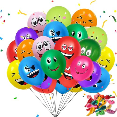 100 Stück Luftballon Smiley, 12 Zoll Emotion Serie Latex Luftballons, Bunt Party Luftballons, Niedlich Lustig Luftballons für Kinder, Latex Luftballons mit Verschiedene Gesichter für Geburtstag Deko