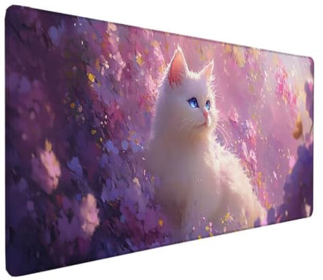 Tappetino Mouse Rosa Tappetino Gaming XXL 900x300MM, Tappetino Scrivania Gatto Tappetino Mouse Grande Waterproof Antiscivolo, Bordi Cuciti Tappetino per Mouse per Ufficio e Gaming, Casa T-H