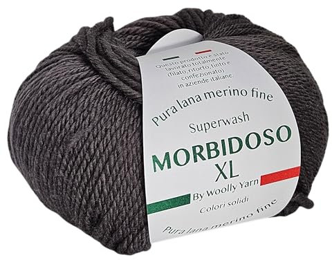 Morbidoso XL Strickgarn aus 100% Merinowolle, einlaufsicher, zum Häkeln und Stricken, Babywolle einfarbig, 50 g 100 Meter, für Decken und Kleidung (Grau 202)