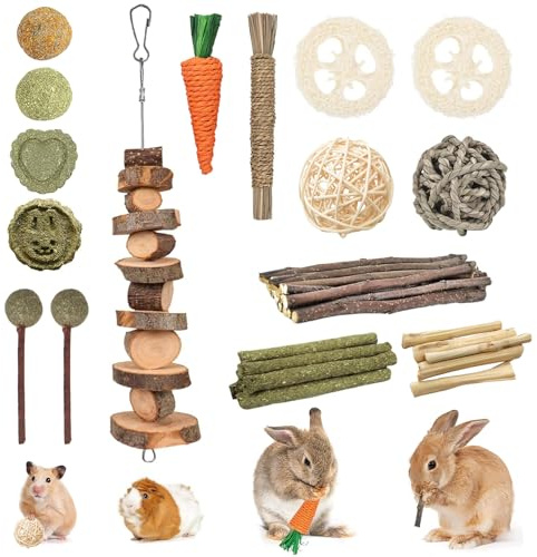 Ksvaye 14 Stili Giochi da Masticare per Conigli, Naturali Giocattolo per Conigli Nani, Giochi Criceto,Accessori per Piccoli Animali Cura Dentale per Coniglietti Criceti Cincillà Gerbilli, Fatto a Mano