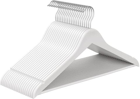 SONGMICS Wooden Hangers, Pack of 20, Coat Hangers, Pants Bar, 360° Swivel Hooks, Solid Birch Wood, for Jackets, Shirts, Coats, Cloud White CRW040W01