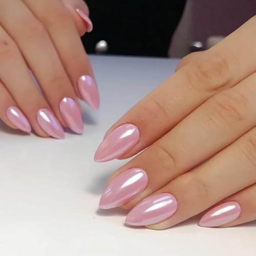 Chrome Purple Pink False Nails Almond, SXVME Chrome Press On Nails Medium, Glazed Gel Fake Nails Press on, Cute Glitter Acrylic Nails Medium Stiletto, Stick on Nails for Women Daily & Party Wear