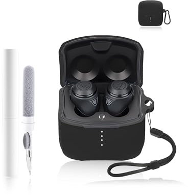 Silicone Protective Case for Audio-Technica CKS50TW Earbuds - Durable and Eco-Friendly Bluetooth Earphone Cover with Precise Holes - Black