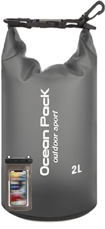 Vonmerie PVC Dry Bag wasserdichte Tasche | Wasserfester Packsack Seesack Beutel Waterproof,Enthält einen Wasserdichten Rucksack und eine wasserdichte Handytasche (schwarz, 5L)